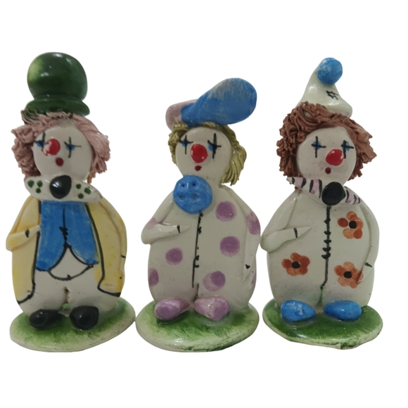 Vntg ZamPiva Handcrafted Italian Ceramic Clown Figurines Spaghetti Hair Lot Of 3 - Picture 1 of 6